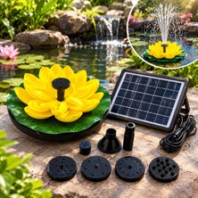 Gaman Sarı Lotus Çiçekli Güneş Enerjili Su Fıskiyesi-Dekoratif Havuz Gölet Bahçe Süs Farklı Püskürtme Başlıklı
