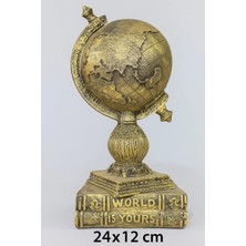 Eymen Hobi Tasarım Eymen Hobi Altın Renk Dünya Küresi Dekoratif Obje 24X12 cm Vintage Masa ve Ofis Aksesuarı