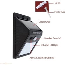Sepetopia Güneş Enerjili Solar Dış Mekan Lambası - 20 LED Aydınlatmalı - Duvar Tipi
