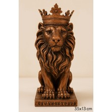 Eymen Hobi Tasarım Eymen Hobi Taçlı Aslan Heykel 35X13 cm Bronz Dekoratif Biblo Güç ve Asalet Temalı Masa Üstü Süs