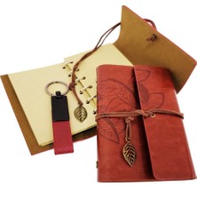 Sepetopia Özel Ahşap Kutulu Kiremit Rengi Deri Defter ve Anahtarlık Set