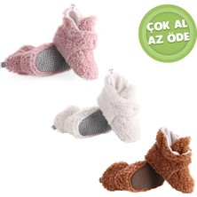 Ella Bonna Kaydırmaz Taban, Bebek Pandufu, Teddy Kumaş, 3'lü Ekonomik Paket (Pudra-Beyaz-Kahverengi)