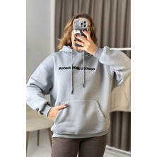 Juuuj Füme Pamuklu Karışımlı Kapüşonlu Yaka Oversize Kesim Kanguru Cepli Sweatshirt