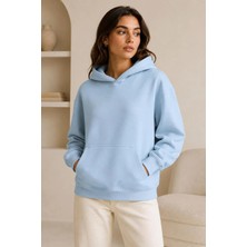 Juuuj Mavi Üç Iplik Şardonlu Kumaş Kapişonlu Kanguru Cepli Kurdele Detaylı Sweatshirt
