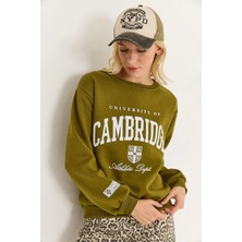 Juuuj Yeşil Üç Iplik Şardonlu Dokuma Kumaş Bisiklet Yaka Regular Kalıp Baskılı Sweatshirt