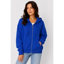 Juuuj Lacivert Pamuklu Karışımlı Kapüşonlu Yaka Uzun Kollu Fermuar Detaylı Cepli Sweatshirt