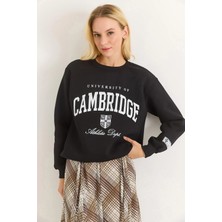 Juuuj Siyah Dokuma Üç Iplik Şardonlu Bisiklet Yaka Regular Kalıp Baskı Detaylı Sweatshirt
