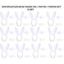 Cancup Karton Bardak Beyaz Tavşan Kostüm Seti – Taç, Papyon, Kuyruk (12’li Paket)
