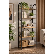 Sulorahome Metal Kitaplık Atlantik Çam Desenli 180 cm 5 Raflı