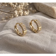 Gold Renk Zirkon Taşlı Çok Sıralı Mini Halka Kadın Küpe