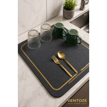Ventoze Nappa Deri Hızlı Kuruyan Kaymaz Tabanlı Çok Amaçlı Banyo ve Mutfak Matı 40X50 cm Siyah