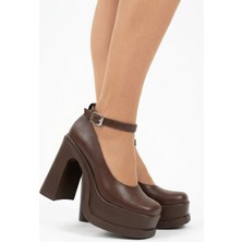 Preshley Kadın Elanor Kahverengi Bilekten Bağlamal (12 cm ) Platform Topuklu Ayakkabı