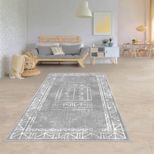 West Home Modern Dijital Baskılı Yıkanabilir Kaymaz Taban Halı 60 x 100 cm Gri Renkli Salon ve Mutfak