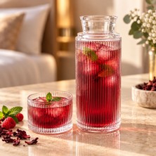 Le Murano 700 ml El Yapımı Çizgili Cam Başucu Sürahisi ve Bardak Seti, Komodin Sürahisi, Cam Su Seti, Masaüstü Sürahi, Ofis Içecek Seti, 2 Parça Dekoratif Servis Seti, 8 x 22,5 Cm, Made In Türkiye, Rt-Pur