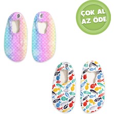 Ella Bonna Unisex Bebek Çocuk Deniz Ayakkabısı Havuz Patiği 2'li?  Paket Gökkuşağı ve Renkli Balıklar