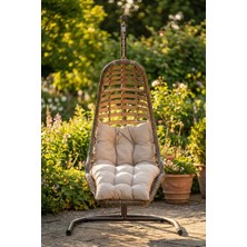 Huteras Bodrum Rattan Tek Kişilik Bahçe Salıncağı Yan Gövdeli Minderli Balkon Teras Açık Kahve