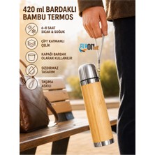 Flyonlook Bambu Çelik Termos Mug 420 ml, Sıcak Soğuk İçecek Termosu, 6–8 Saat Isı Koruyan, Sızdırmaz Bardak Kapaklı Taşıma Askılı Matara