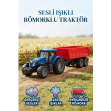 Farbu Oyuncak Pilli Sesli ve Işıklı Römorklu 45 cm Mavi Traktör Eğitici ve Eğlenceli Oyuncak Traktör