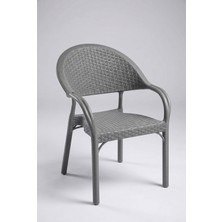 Huteras Rattan Bahçe Sandalyesi Geniş Örgü Kollu Istiflenebilir Dış Mekan Balkon Teras Koyu Gri