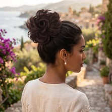 Maxi Trendy Saçlı Lastikli Topuz Toka / Koyu Kestane Kahve