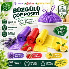 Akalın Professional Cleaning Products Büzgülü Çöp Torbası Büyük Boy 65X70 cm 3' Lü Eko Paket Lavanta-Çilek-Limon Kokulu