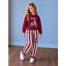 Cg Kids Scooter Baskılı Bordo Çizgili Sweatsihrt & Eşofman Alt Üst Takım