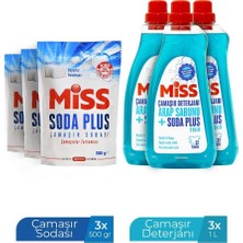 Miss Sıvı Çamaşır Deterjanı Arap Sabunu ve Soda Etkili 1500MLX3+MİSS Soda Plus Çamaşır Sodası 500 Grx3
