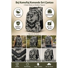 Dodomar Komando Sırt Çantası Bej Renk Kamuflaj 3 Gözlü Kamp ve Outdoor 46X32X18 cm