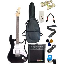Sazhane Siyah Hss Elektro Gitar Full Set-E.gitar-Stand-Amfi-Kablo-Kılıf-Tuner-Askı-Pena