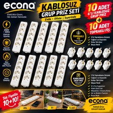 Econa 10 Adet 6'lı Kablosuz Grup Priz + 10 Adet Topraklı Fiş Seti - Avantajlı Paket
