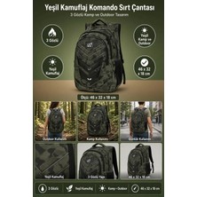 Dodomar Komando Sırt Çantası Yeşil Kamuflaj 3 Gözlü Kamp ve Outdoor 46X32X18 cm