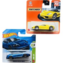 2 Araç Set - Hot Wheels Porsche Taycan Turbo S - Mavi & Matchbox Porsche 918 Spyder - Sarı - JJL01 - HLC88
