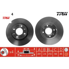 Ön Fren Aynası Carısma 95/6.06 Volvo S40 1.6 1.8 1.9 2.0 T 95/04 V40 95-04 281X24X4DLXHAVALI Trw 30818027/ M818027