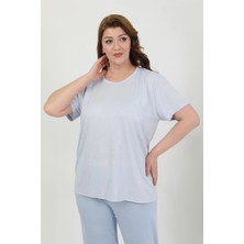 Veralya Kadın Büyük Beden Kısa Kol Penye Pijama Takımı Mavi