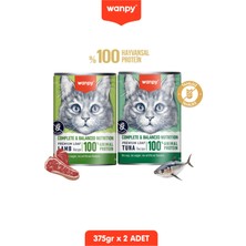 Wanpy 2li Tahılsız Kedi %100 Gerçek Et Proteinli Kuzulu & Ton Balıklı Konserve 2ADET 375 gr