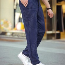 Evrenial Erkek Cizgili Dokuma Krep Jogger Buggy Pantalon Rahat Kalıp