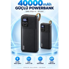 Emia P32-4 40000 Mah 22.5W Hızlı Şarjlı Powerbank, 20W Pd, Dahili Type-C ve Lightning Kablolu, LED Göstergeli – Siyah