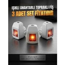Econa 3 Adet Işıklı Anahtarlı Topraklı Fiş (Erkek Fiş - Aç/kapa Düğmeli)