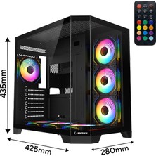 Rampage Mega V1 3 Taraf Temp. Camlı 7X12CM Argb Fan+Kumanda Siyah Oyuncu Kasası