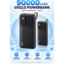 Emia 50000 Mah P32-5 22.5W Hızlı Şarjlı Powerbank, 20W Pd, Dahili Type-C ve Lightning Kablolu, LED Göstergeli – Siyah