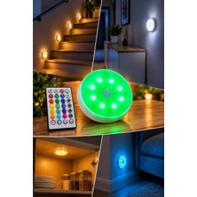 Gaman 1 Adet Rgb LED Lamba Yapışkanlı Mıknatıslı Şarj Edilebilir Kumandalı Yuvarlak Renk Değiştiren LED
