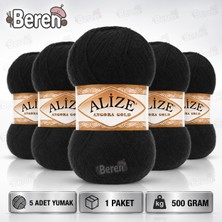 Alize Angora Gold 60 Siyah – 5 Adet El Örgü Ipi – 100 gr / 550 Metre – %20 Yün – Şal Hırka Yelek Kazak Ipi