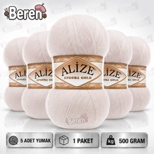 Alize Angora Gold 599 Fil Dişi – 5 Adet El Örgü Ipi – 100 gr / 550 Metre – %20 Yün – Şal Hırka Yelek Kazak Ipi