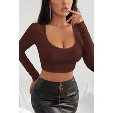 Sofya Passion Kadın Uzun Kollu U Yaka Crop Top
