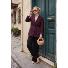 Lela Puantiye Astarlı Belden Bağlamalı Blazer Ceket Kadın Ceket 6524049