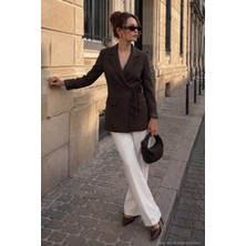 Lela Puantiye Astarlı Belden Bağlamalı Blazer Ceket Kadın Ceket 6524049