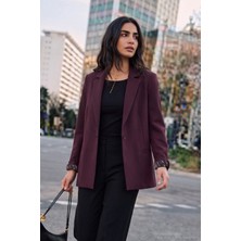 Lela Standart Fit Mono Yaka Desenli Astar Detaylı Blazer Ceket Kadın Ceket 6524003