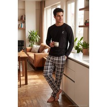 Buratti Ekoseli Pamuklu Bisiklet Yaka Uzun Kollu Pijama Takımı Erkek Pijama Takımı 6575003