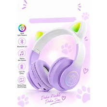 vooka Bluetooth Kulaklık Kedi Kulaklı Bluetooth 5.0 Kulak Üstü Kablosuz Kulaklık Rgb Işıklı Mikrofonlu Tf Kart Destekli