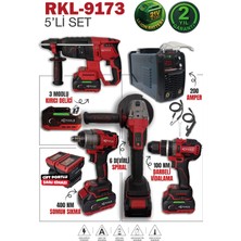 RKL-9173 Retools Bordo 5'li Set  (4'lü Set + 200 Amper Kaynak) Darbeli Matkap Seti 21 Volt Akü ile Yüksek Güç ve Performans